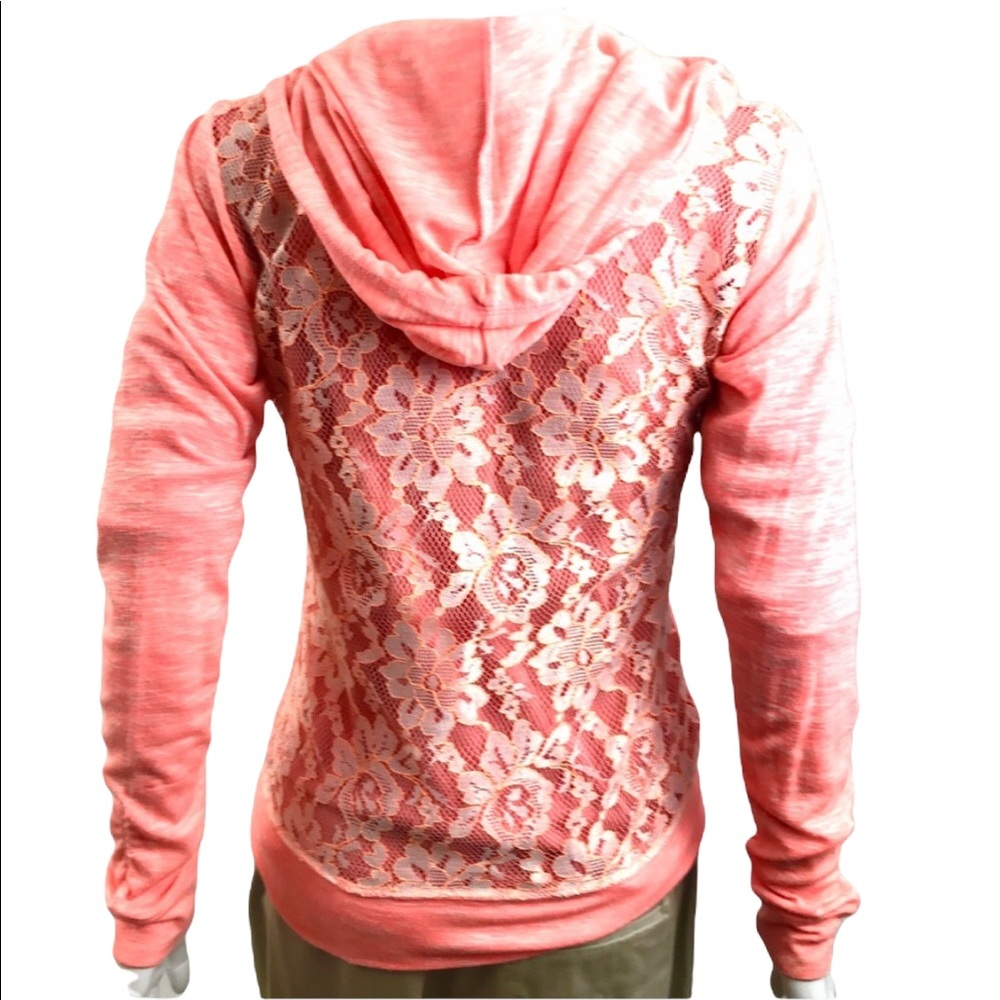 ❤️Lace Back Hoodie Sweatshirt Jacket Small Orange Tangerine
